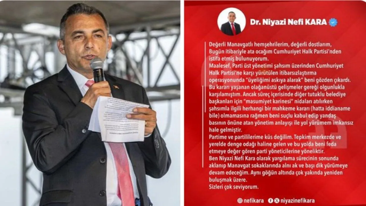 MANAVGAT BELEDİYE BAŞKANI NİYAZİ NEFİ KARA CHP’DEN İSTİFA ETTİ