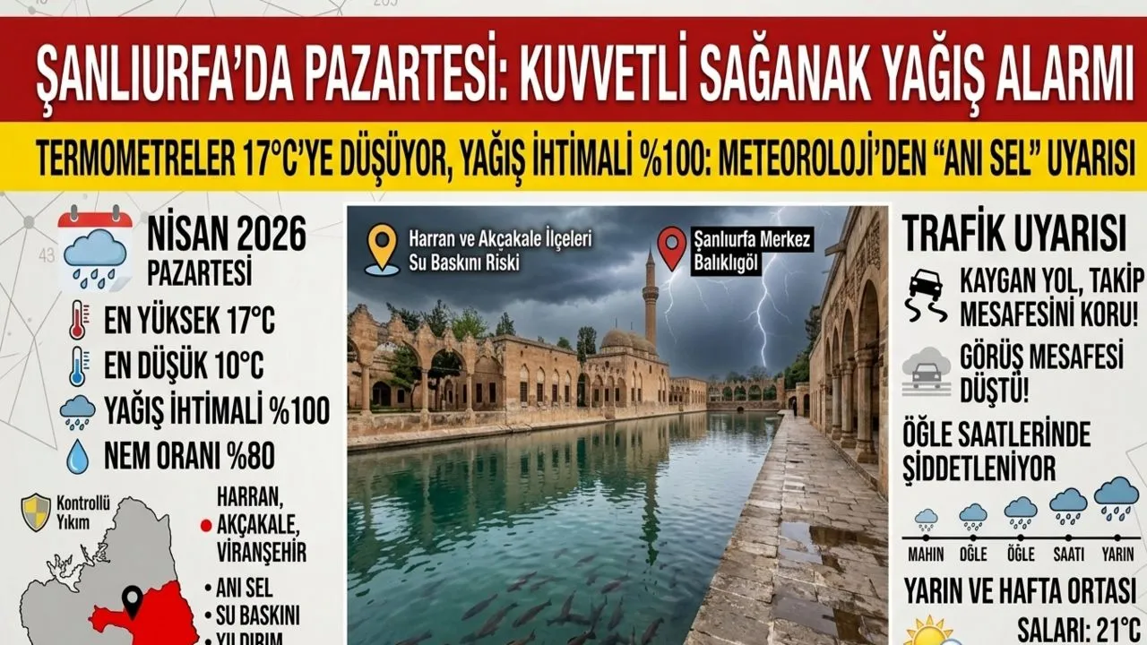 Şanlıurfada Haftanın İlk Günü Sağanak Yağış Etkili Olacak