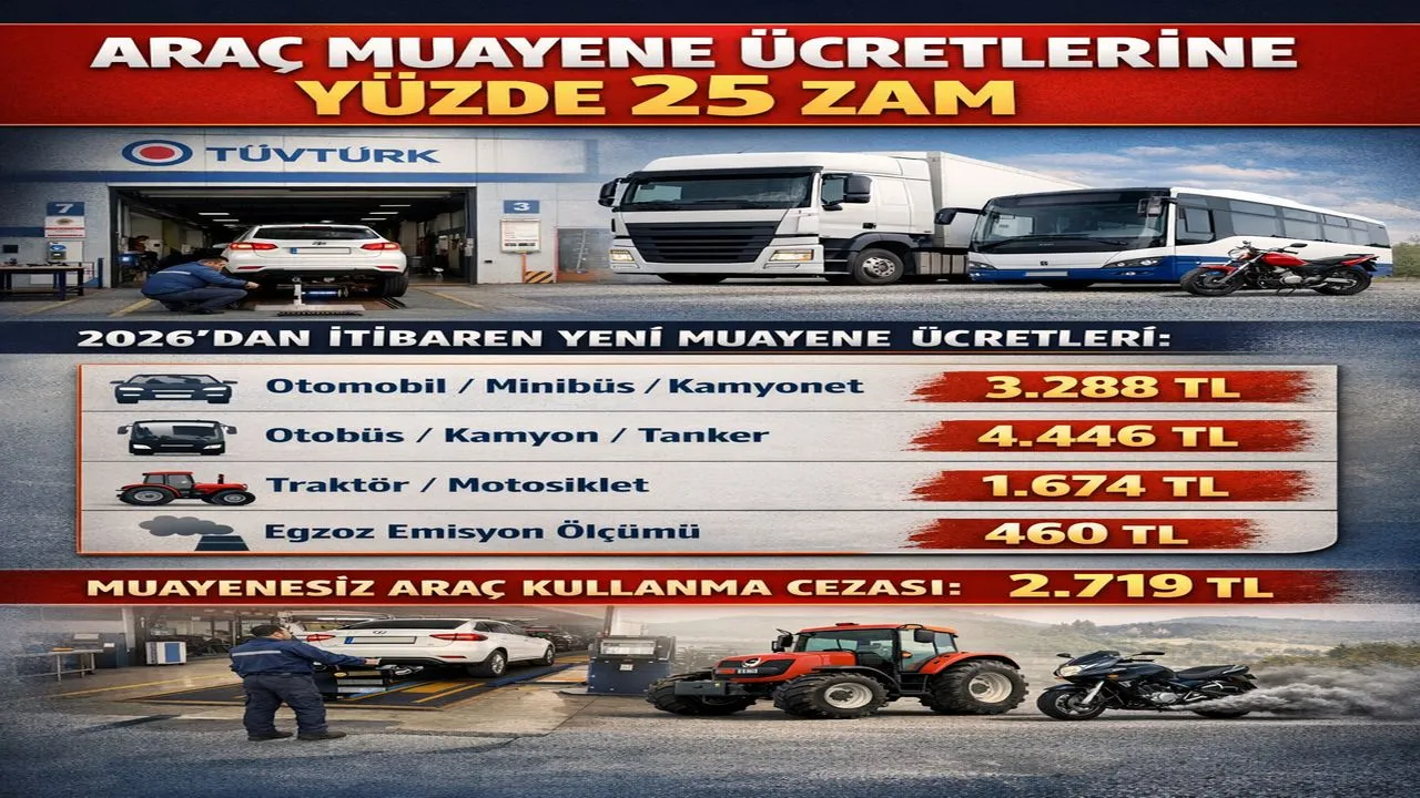 ARAÇ MUAYENE ÜCRETLERİNE YÜZDE 25 ZAM