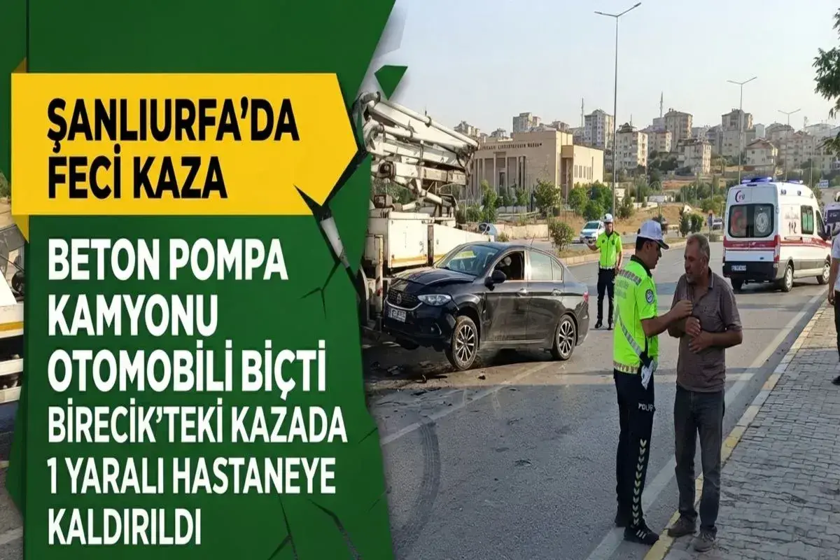 Beton Pompa Kamyonu Otomobile Çarptı