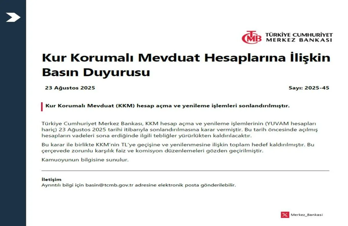 KUR KORUMALI MEVDUAT HESABINA SON VERİLDİ